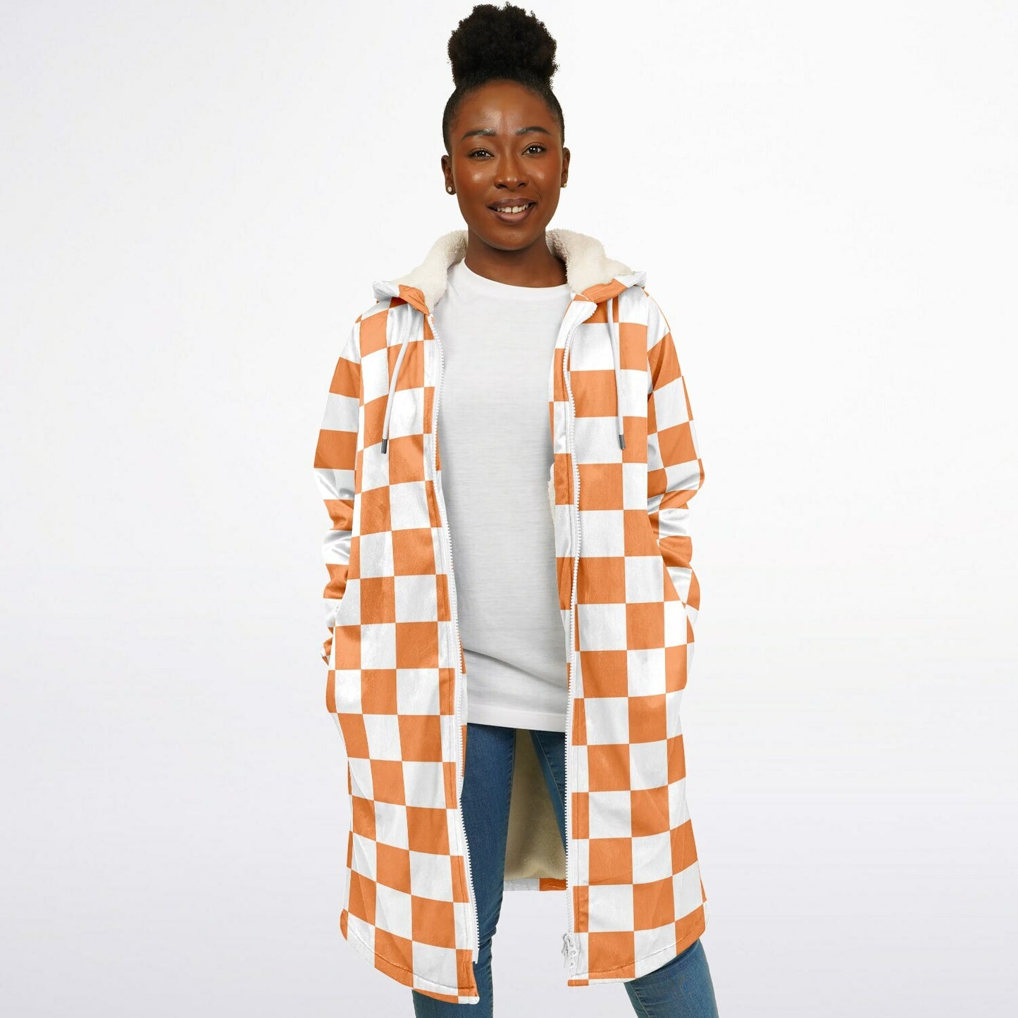 Personalized Orange Checkered Blanket Coat