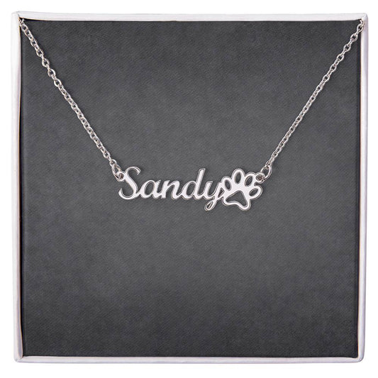 Custom Name Necklace with Paw Print