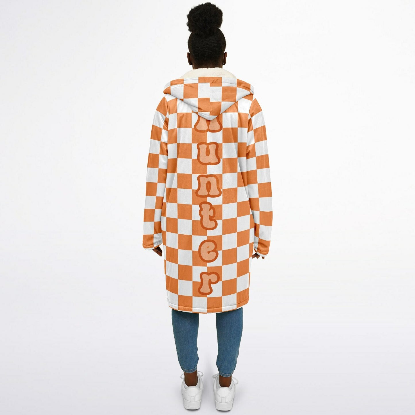 Personalized Orange Checkered Blanket Coat