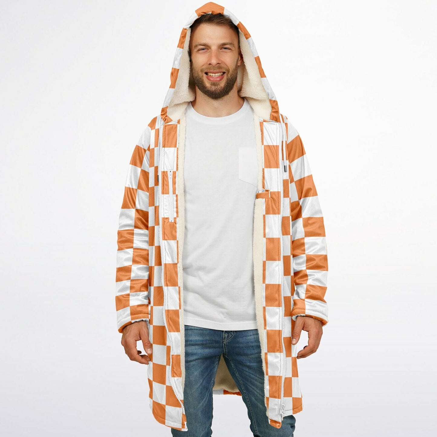 Personalized Orange Checkered Blanket Coat